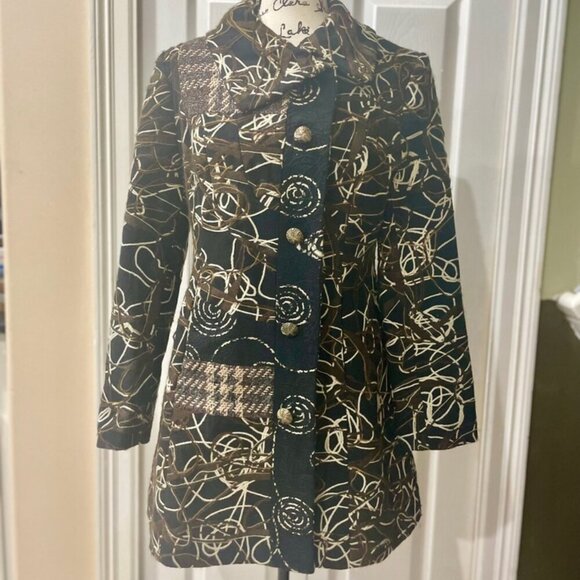 COAT  BLAZER RARE Y2K FOREST GRUNGE SCRIBBLE PATTERN YARN RITUAL AESTHETIC R - Picture 1 of 17